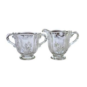 Vintage Creamer & Open Sugar Bowl in Fostoria Chintz Pattern, Pristine Condition